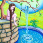 عکس دختری که لب چشمه نشسته است