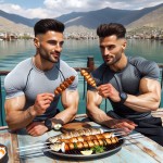 رونالدو در کنار مسی در شهر مریوان در دریاچه زریبار در حال خوردن کباب ماهی