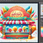 هدر وب‌سایت بستنی‌فروشی "شیرین‌کام" با متن فارسی دقیق و فونت دست‌نویس. فضای شاد، رنگارنگ و تابستانی با بستنی‌ها. مناسب سایت راست‌چین و ترجیحاً با پس‌زمینه شفاف هیچ نوشته دیگه ای به جز شیرین کام داخل تصویر نباشه