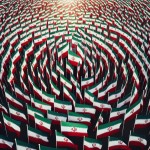 تعداد زیادی دست پرچم ایران که به هم پیوسته‌اند و دایره‌ای را تشکیل داده‌اند
