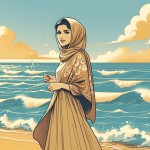 عکس تمام قد از یک دختر ایرانی زیبا در کنار دریا که لباس شنا پوشیده