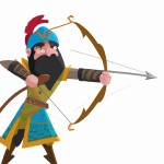 میخواهم گرشاسب پهلوان ایرانی را طراحی کنی با لباس رزم و کمان بزرگی بدست گرفته