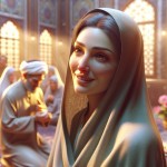 Focus: Depicting the practical application of the Hadith through a tender, realistic scene of filial piety in a traditional Iranian home.

Prompt:
"Photorealistic,emotional scene. Inside a warm, traditionally decorated Iranian home. A beautiful middle-aged Iranian mother with a kind, serene face that radiates love and contentment - she should look dignified an