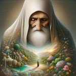 Prompt 1: Symbolic & Conceptual

Focus: Visualizing the core metaphor of "Paradise lies beneath her feet" in a powerful, symbolic style reminiscent of Persian miniature art and Islamic illumination.

Prompt:
"An award-winning digital painting,profound and spiritual concept. An elderly Iranian mother with a deeply compassionate, serene, and slightly weathered face, her head covered with a simple white or light-colored chador, stands centrally. She is barefoot, holding simple shoes in one hand. H