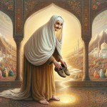 Prompt 1: Symbolic & Conceptual

Focus: Visualizing the core metaphor of "Paradise lies beneath her feet" in a powerful, symbolic style reminiscent of Persian miniature art and Islamic illumination.

Prompt:
"An award-winning digital painting,profound and spiritual concept. An elderly Iranian mother with a deeply compassionate, serene, and slightly weathered face, her head covered with a simple white or light-colored chador, stands centrally. She is barefoot, holding simple shoes in one hand. H