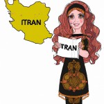 یه دختر خیلی خوشگل با موهای باز که نقشه ایران رو که رنگش مشکیه بغل کرده