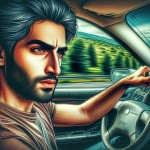 یک مرد زیبای ایرانی که سوار ماشین در جاده ای زیبا که در فکر موفقیت هست