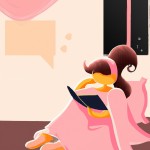 تصویر دختری با شال سفید و لباس صورتی در اتاق درحال خواندن کتاب احکام به صورت کارتونی