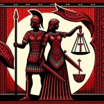 عکس سربازان زن و مرد هخامنشی رو بساز با پرچم ترازوی عدالت که رنگ پرچم قرمز باشه رنگ ترازو مشکی