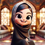 تصویر زن محجبه ی ایرانی مهربان و خنده رو  که در یک اتاق با صفا و سنتی نشسته