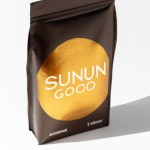**horizontal** coffee packaging 250g, **bright white background**, artistic golden sun rising over coffee beans, brand name "Gold of Sun" in elegant serif font with gold foil effect, minimalist layout, matte finish with spot UV gold accents, realistic product mockup on white surface, professional lighting, ultra detailed,