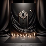 A sacred Islamic poster for Fatimiyah days,
black fabric background,
broken door symbolism,
soft candle light,
sorrowful spiritual mood,
no faces,
minimalist Islamic art,
high resolution