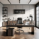 Photorealistic photography office interior, executive»
managerial desk made of dark wood with realistic textures, black professional office chair, soft natural daylight from large windows, subtle photography equipment on shelves (tripods, light stands, softboxes), clean modern wall decor. Above the desk a realistic wall sign with the exact text "Seyedi" (legible, accurate letters, simple sans-serif typography). No logo, no emblem, no icon-only the word "Seyedi". 1k, sharp focus