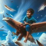پسر بچه ای سوار عقاب شده