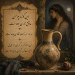 تصویر سازی از شعر انجام بده و خود متن شعر هم داخل تصویر باشه:این کوزه چو من عاشقِ زاری بوده‌ست
در بندِ سرِ زلفِ نگاری بوده‌ست
این دسته که بر گردنِ او می‌بینی
دستی‌ست که بر گردنِ یاری بوده‌ست