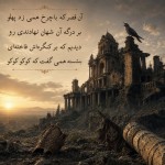 این شعر در باره ی این هست که تمام زیبایی ها و ثروت و قدرت جهان هرچه باشه روزی از بین خواهد رفت، تصویر سازی انجام بده متن شعر هم داخلش باشه: آن قصر که با چرخ همی‌ زد پهلو
بر درگه آن شهان نهادندی رو
دیدیم که بر کنگره‌اش فاخته‌ای
بنشسته همی‌ گفت که کوکو کوکو