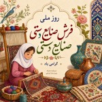 یک تصویر برای گرامیداشت روز ملی فرش و صنایع دستی برای دبستان دخترانه میرزا رضا کرمانی بساز یعنی اسم دبستان به صورت کوچک در تصویر باشد
