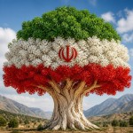 درختی به رنگ پرچم ایران با تنه کرم دار