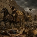 ارابه های پر از طلای آشور که راهزنان نگبانان آشوری را کشته و ارابه ها را می دزدند