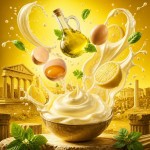 یک بک گراند تبلیغاتی  بر اساس ترکیب بندی حرفه ای تبلیغاتی با استفاده از المان های بصری مواد تشکیل دهنده یک سس مایونز  یا یک سالاد فصل باشد در زمینه زرد رنگ برام طراحی کن که این بک گراند حس تازگی،حس انرژی زیاد و  چشمگیر برای مخاطبان باشد 
پاشش سس حرفه ای و سرشار از حس و انرژی باشد و زمینه بک گراند حس  و حال  باستانی را داشته باشد . 8kباشد و پر از جزییات