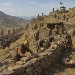 سربازان مادی که در تپه و کوهپایه پشت سپاه ماد استحکاماتی را برای عقی نشینی احتمالی ساخته اند