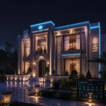 یک تصویر واقع گرا و هایپر رئال نئونی مرتبط به خانه ویلایی ایرانی هوشمند طراحی کن