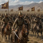 اسب سواران مادی با کلاه خود مادی با شمشیر و تیر کمان و زره و کلاه خود مادی به استعداد 300 نفر دیده شوند