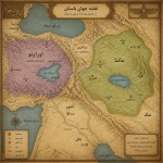نقشه ای در دنیای باستان که ماننا در سمت راست تصویر و شامل دریاچه چیچست است و اورارتو در آناتولی در سمت چپ تصویر و شامل دریاچه وان است