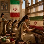 بافندگان مادی در ایران باستان که پارچه می بافند