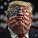 تصویر ترامپ اجغ و فجغ و با رنگ آمیزی پرچم امریکا بر صورتش