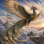 سیمرغ در حال پرواز در فراز اَبر ها