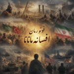 تصویری باشد خیال انگیز که تصاویر به حالت محو بر روی هم باشند و شامل صجنه جنگ ماد ها با آشوریان و صفوی ها با عثمانی و ایرانیان با امریکا و وسط تصویر این نوشته باشد: فوتو رمان افسانه مانانا